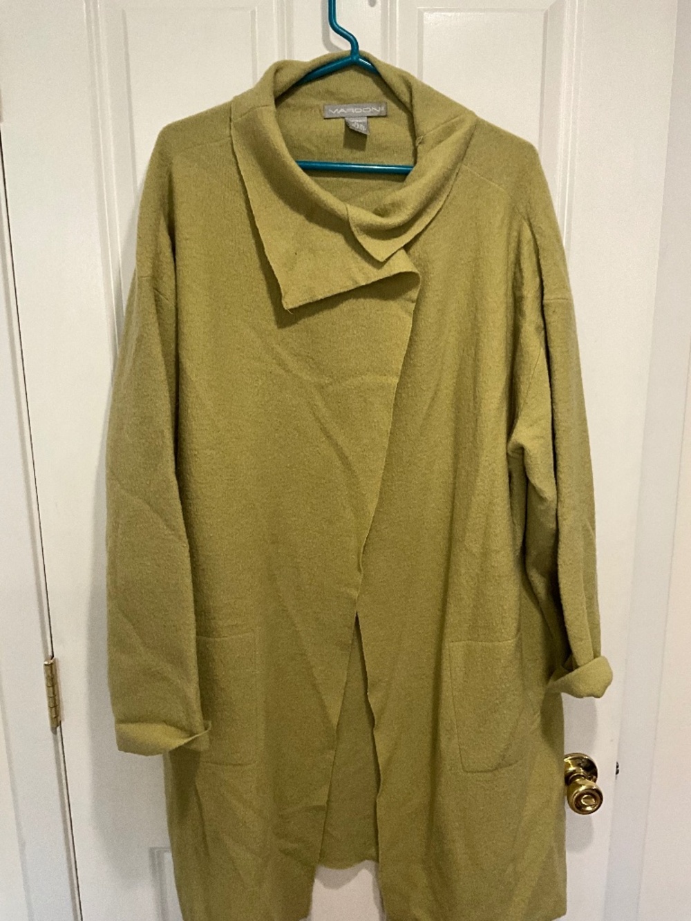 Soft celery green long jacket, wool, Marconi, XL